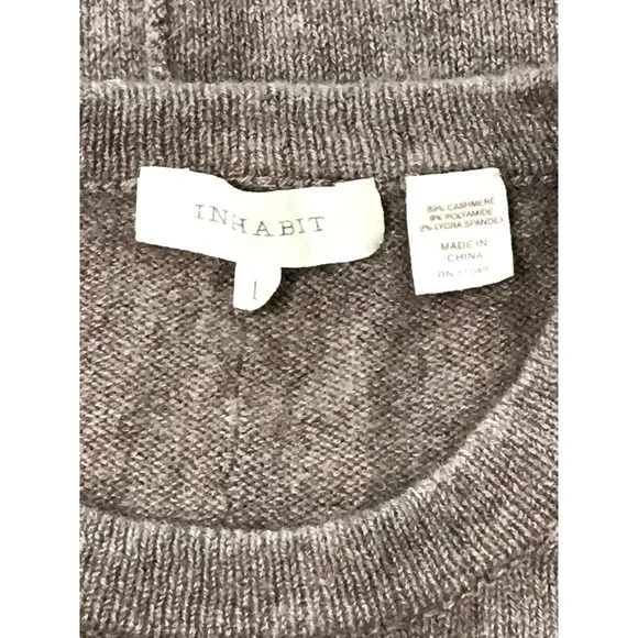 SOLD INHABIT Light Brown Crew Neck Cashmere Sweater Size Large - Picture 8 of 8